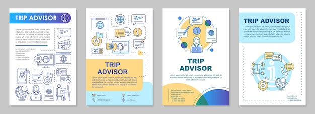Diseño de plantilla de folleto de Trip Advisor. Agencia de viajes. Planificación de viajes. Folleto, folleto, diseño de impresión de folletos, ilustraciones lineales. Diseños de páginas vectoriales para revistas, informes anuales, carteles publicitarios