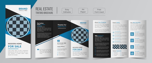 Vector diseño de plantilla de folleto tríptico de bienes raíces corporativos y apartamentos