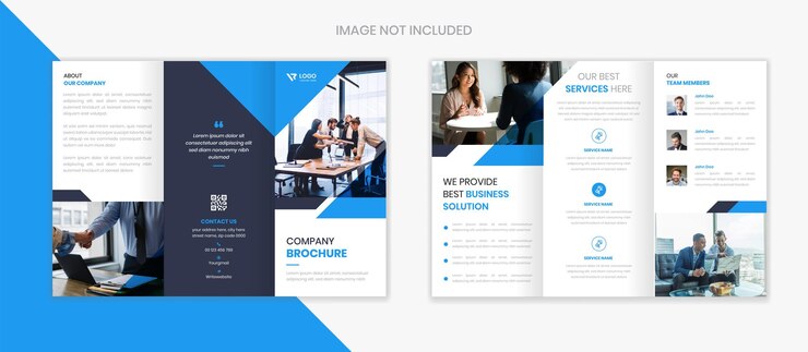 Vector diseño de plantilla de folleto tríptico corporativo azul con vector de formas abstractas