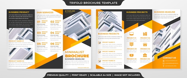 diseño de plantilla de folleto tríptico de negocios con diseño minimalista y concepto moderno