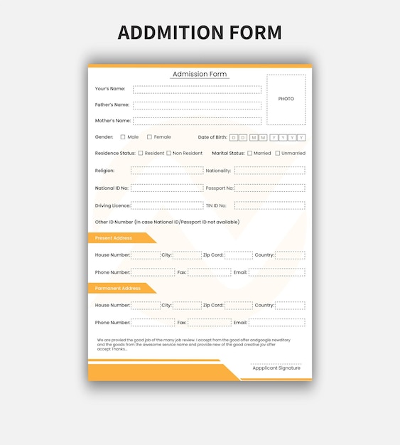 Diseño de la plantilla del formulario de admisión