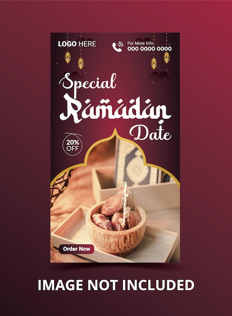 Diseño de plantilla de historia de Instagram de Facebook de comida especial de Ramadán vectorial