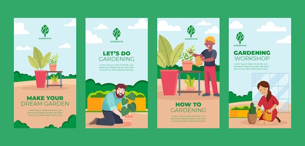 Vector diseño de plantilla de historias de instagram de jardinería