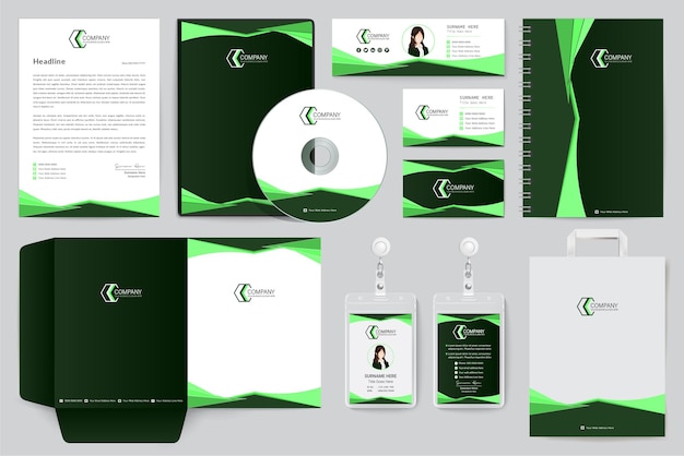 Diseño de plantilla de identidad corporativa verde
