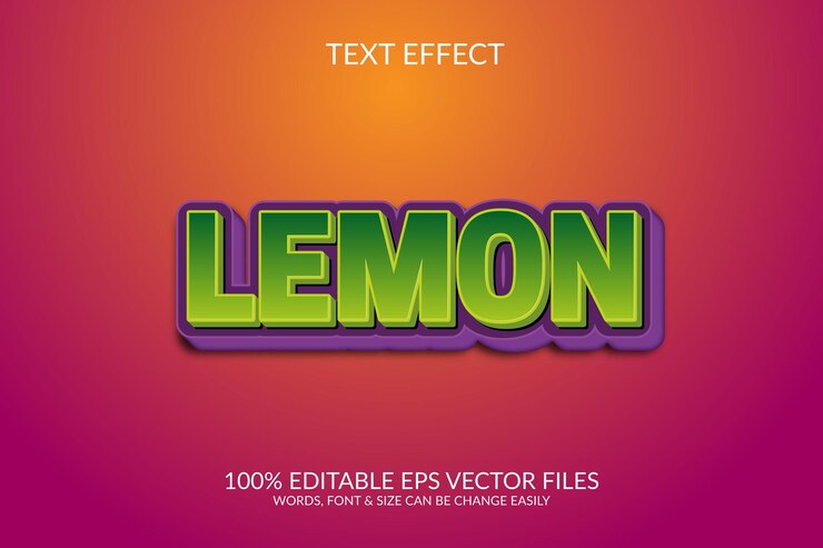 Vector diseño de plantilla de ilustración de efecto de texto de eps vectoriales editables 3d de limón