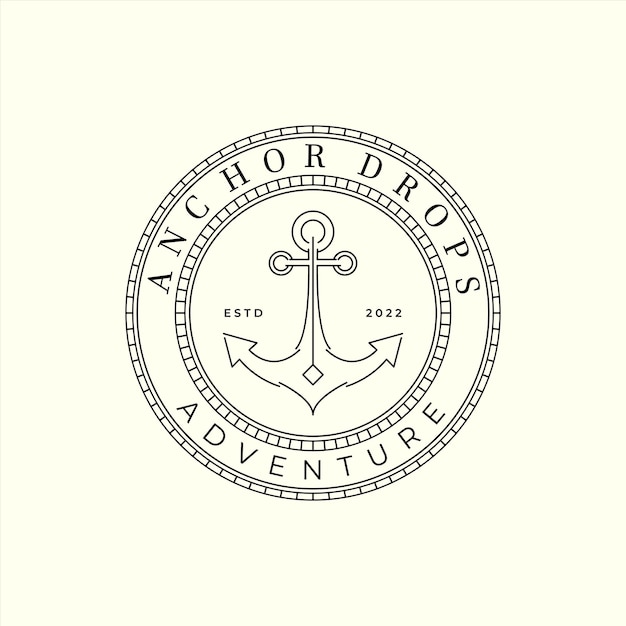 Vector diseño de plantilla de ilustración de icono de arte de línea minimalista vintage de insignia de logotipo de barco ancla