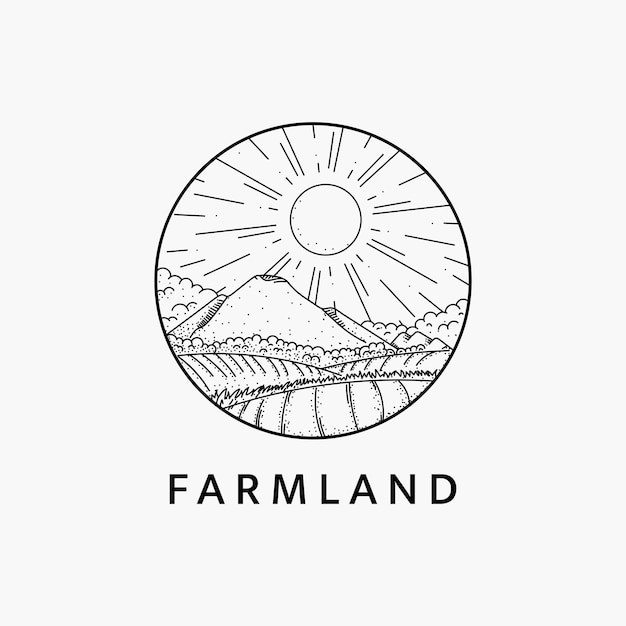 Vector diseño de plantilla de ilustración de la línea de arte del logotipo de la tierra agrícola minimalista