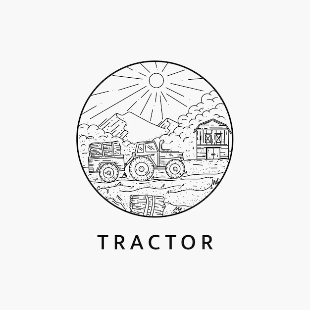 Vector diseño de plantilla de ilustración de la línea de arte del logotipo del tractor minimalista