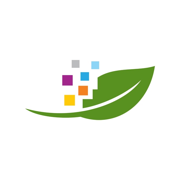 Diseño de la plantilla de ilustración del logotipo del icono vectorial de la hoja verde de píxeles