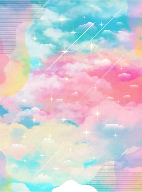 Vector diseño de plantilla de ilustración de nube con cielo de arco iris