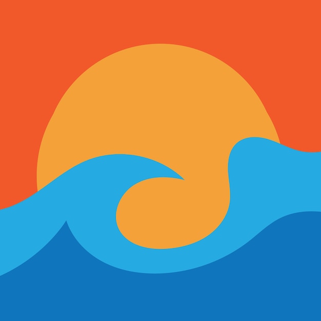 Diseño de plantilla de ilustración de vector de fondo de onda de sol de océano