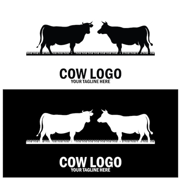 Diseño de plantilla de ilustración de vector de icono de silueta de vaca