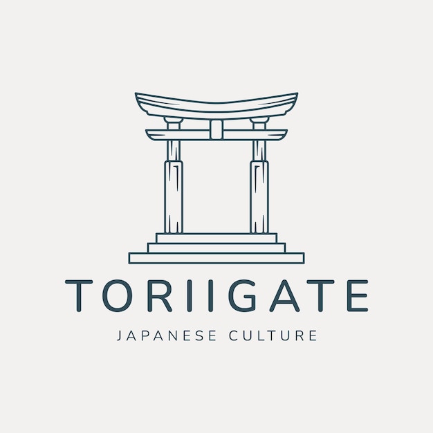 Diseño de plantilla de ilustración vectorial de arte lineal con logotipo de puerta torii