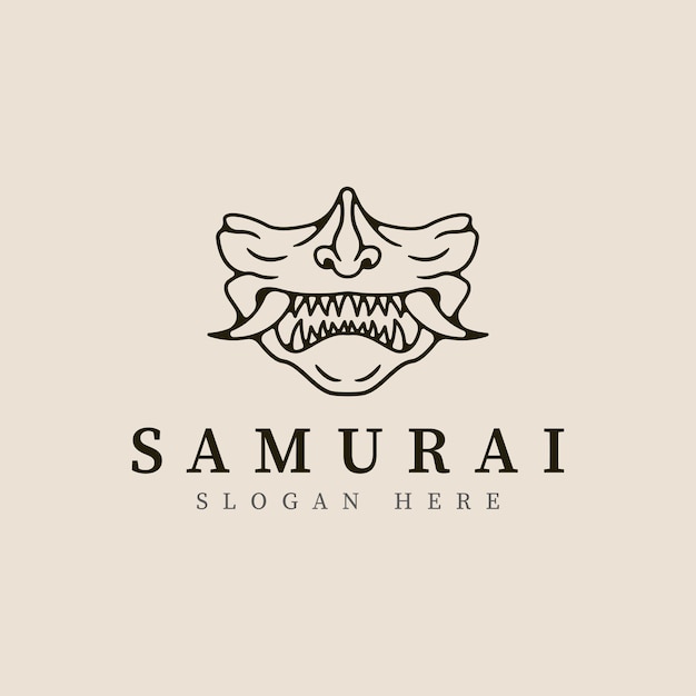 diseño de plantilla de ilustración vectorial del logotipo de arte lineal de máscara samurai