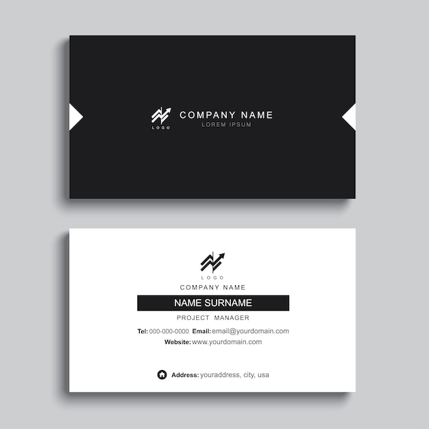 Diseño de plantilla de impresión de tarjeta de visita mínima. Color negro y diseño simple.