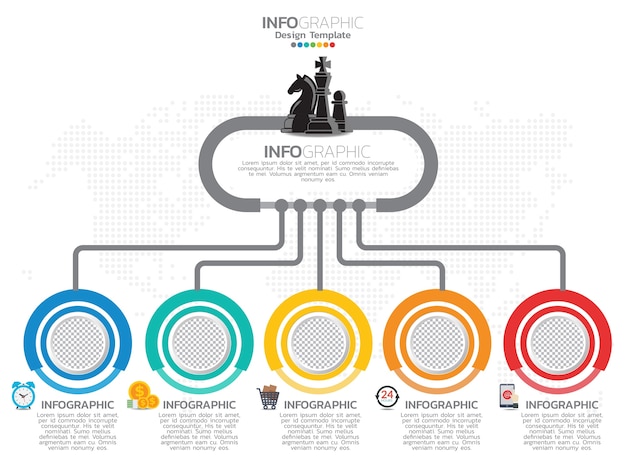 Diseño de plantilla de infografía con 5 opciones de color.