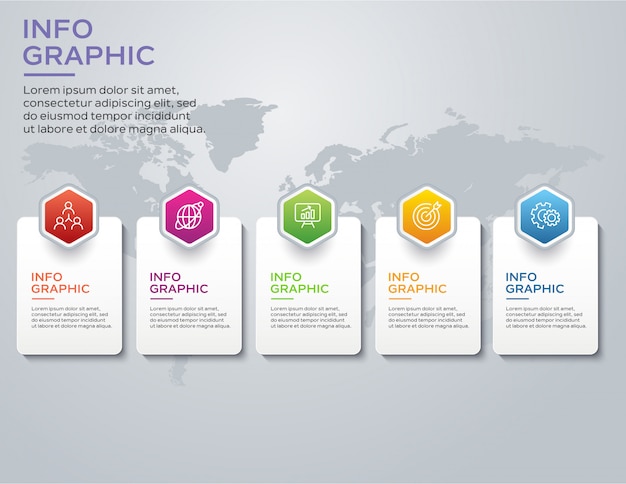 Diseño de plantilla de infografía con 5 opciones o pasos.