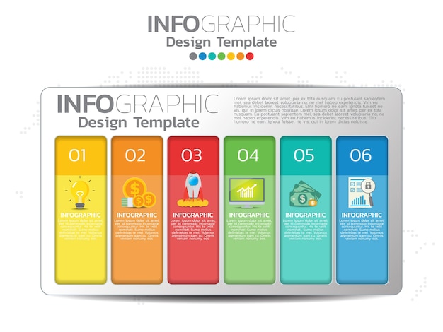 Diseño de plantilla de infografía con 6 opciones de color.