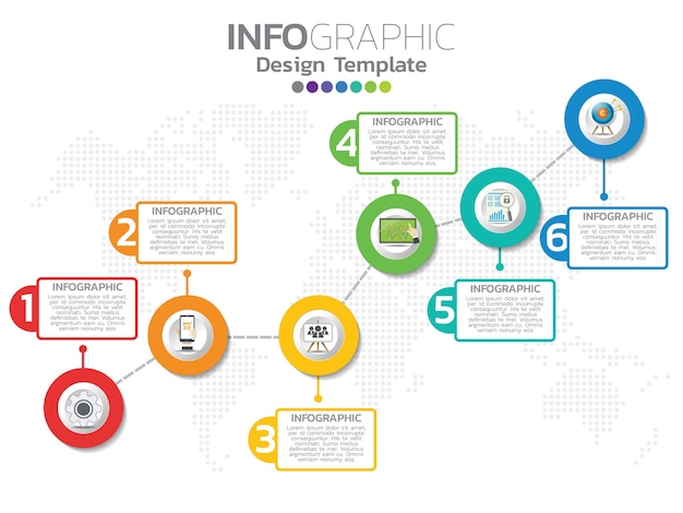 Diseño de plantilla de infografía con 6 opciones de color