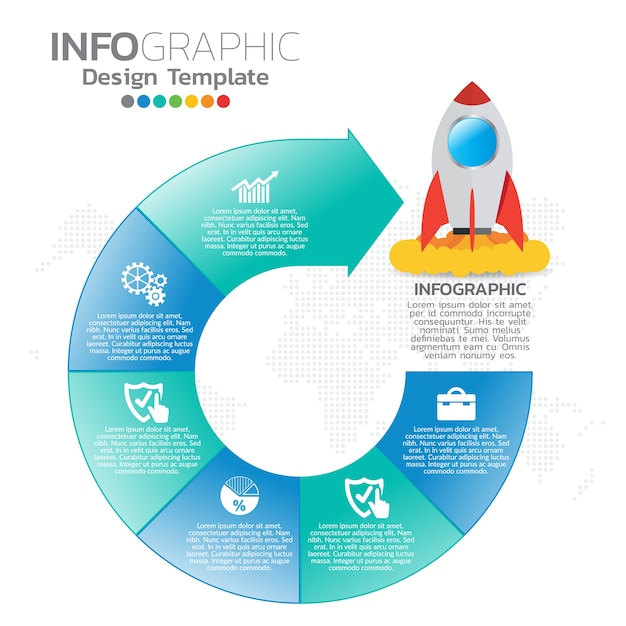 Vector diseño de plantilla de infografía con 6 opciones de color.