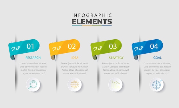 Diseño de plantilla de infografía para el concepto de negocio plantilla línea de tiempo 4 pasos