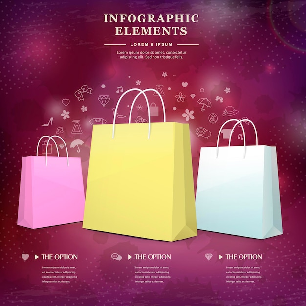 Diseño de plantilla de infografía creativa con elemento de bolsas de compras