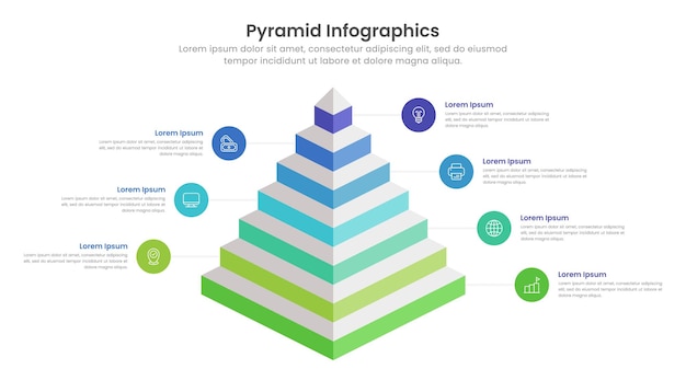 Diseño de plantilla de infografía de diagrama piramidal con 7 niveles e iconos