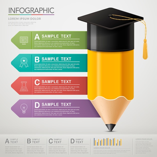 Diseño de plantilla de infografía de educación con elementos de lápiz