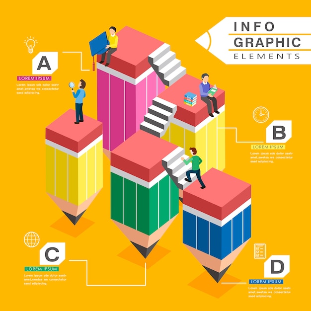 Diseño de plantilla de infografía de educación con hermosas escaleras de lápiz