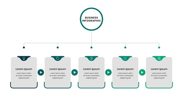 Diseño de plantilla de infografía empresarial con iconos y 5 opciones o pasos
