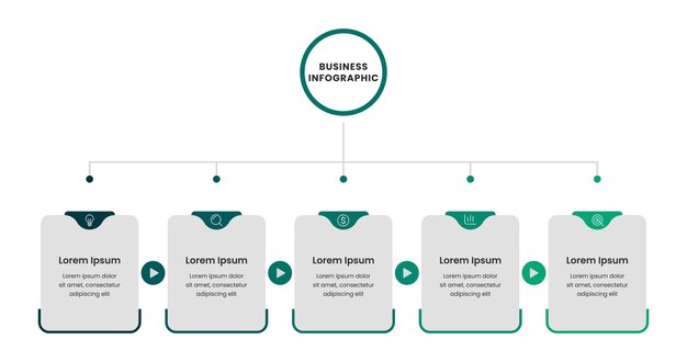 Diseño de plantilla de infografía empresarial con iconos y 5 opciones o pasos