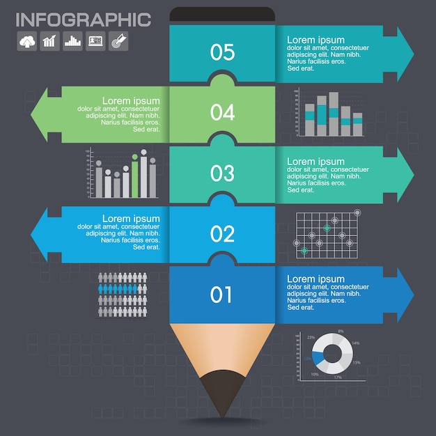 Diseño de plantilla de infografía empresarial con ilustración de lápiz colorido creativo