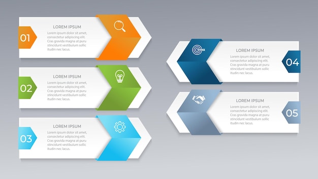 Diseño de plantilla de infografía de línea de tiempo con flechas Concepto de negocio con 5 opciones