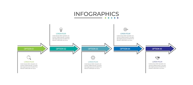 Diseño de plantilla de infografía de línea de tiempo con flechas Concepto de negocio con 6 pasos de opciones