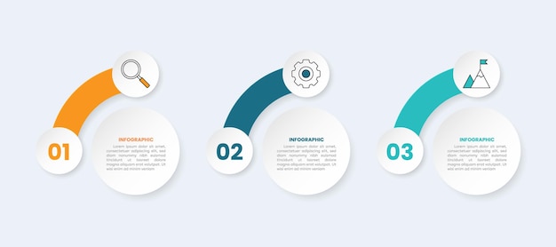 Diseño de plantilla de infografía de línea de tiempo con forma de círculo 3 pasos