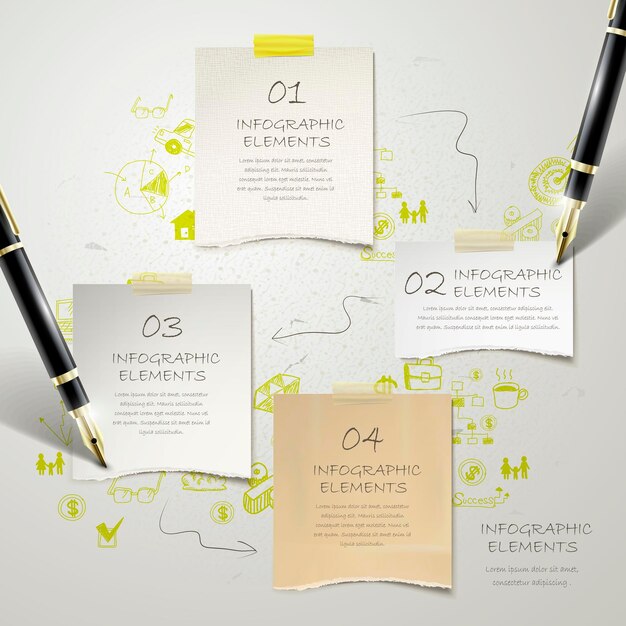 Diseño de plantilla de infografía moderna con elementos de papelería