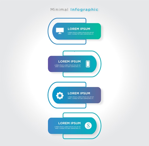 Diseño de plantilla de infografía moderna de paso de degradado de color azul mínimo