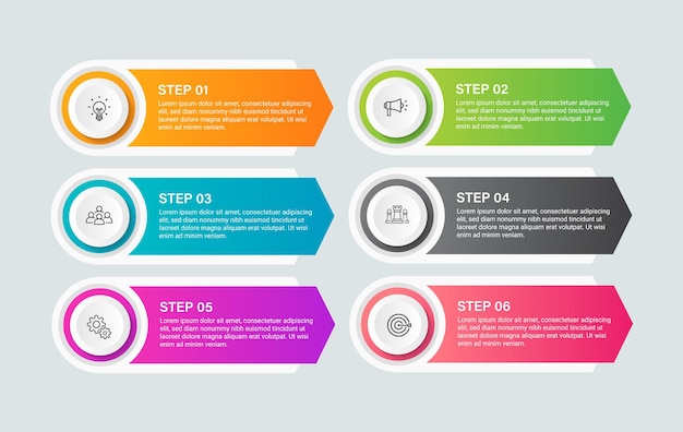 Diseño de plantilla de infografía de proceso de línea de tiempo de negocio de pasos con iconos