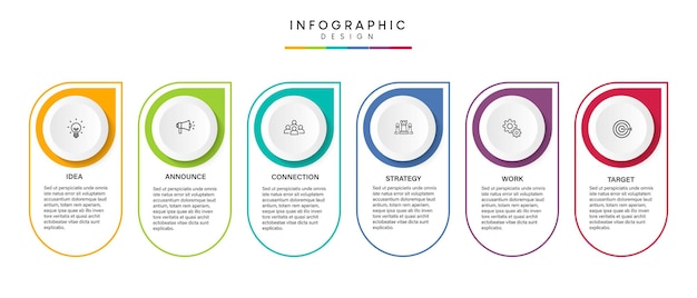 Diseño de plantilla de infografía de proceso de línea de tiempo de negocio de pasos con iconos