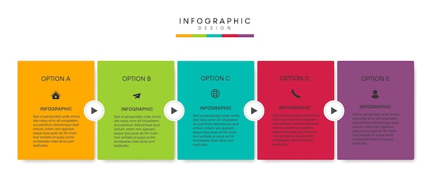 Diseño de plantilla de infografía de proceso de línea de tiempo de negocio de pasos con iconos