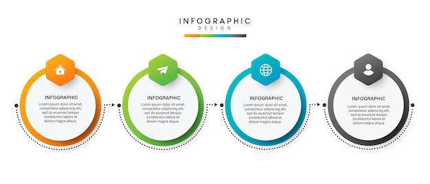 Diseño de plantilla de infografía de proceso de línea de tiempo de negocio de pasos con iconos