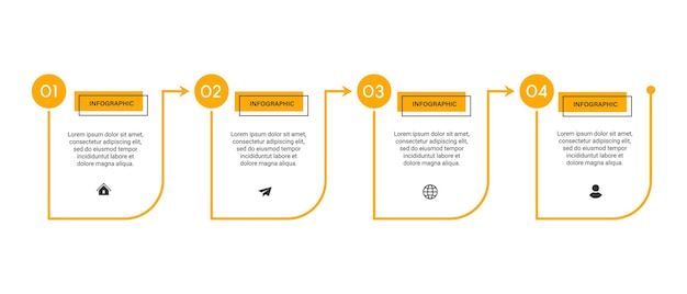 Diseño de plantilla de infografía de proceso de línea de tiempo de negocio de pasos con iconos