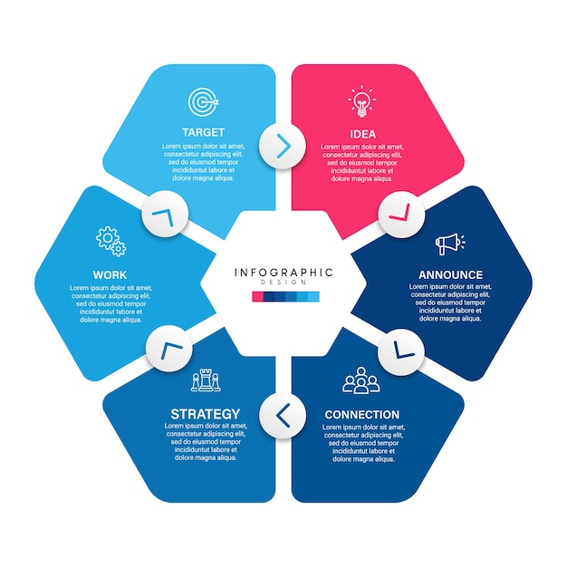 Diseño de plantilla de infografía de proceso de línea de tiempo de negocio de pasos con iconos