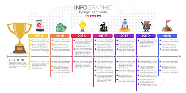 Diseño de plantilla de infografía timeline con opciones de color.