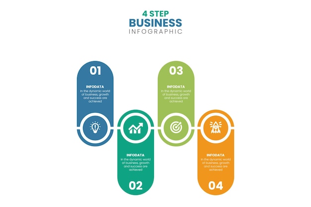 Diseño de plantilla infográfica empresarial profesional con 4 vectores de idea en desarrollo sucesivos