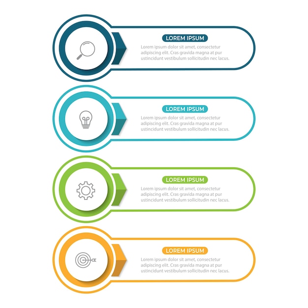 Diseño de plantilla infográfica de línea de tiempo con flechas y círculos Concepto de negocio con 4 opciones