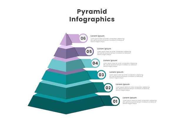 Diseño de plantilla infográfica de pirámide 3d con seis pasos y número