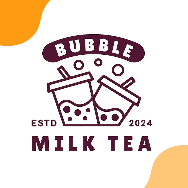 Diseño de plantilla de la insignia del logotipo de la tienda de té de burbujas