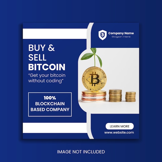 Diseño de plantilla de instagram y publicación social de bitcoin de criptomoneda