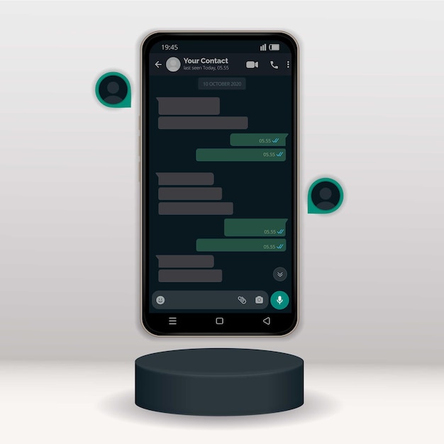 Diseño de plantilla de interfaz de whatsapp en modo oscuro